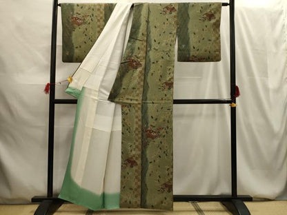 平和屋着物■上質な小紋 扇面花文 金彩 正絹 逸品 AABG1581sx