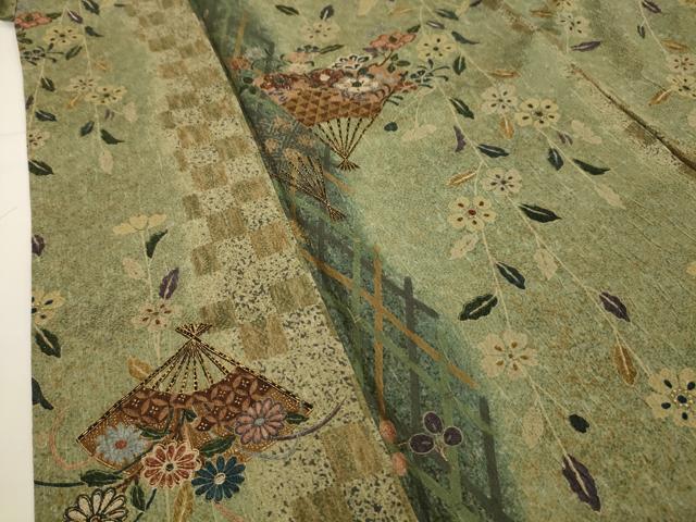平和屋着物■上質な小紋 扇面花文 金彩 正絹 逸品 AABG1581sx