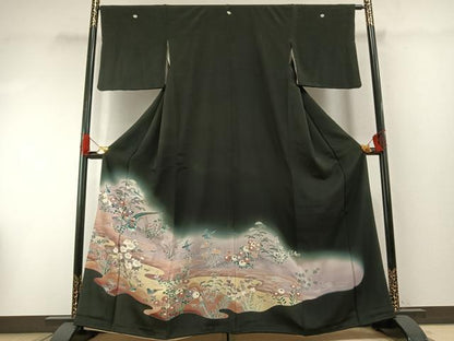 平和屋着物■豪華黒留袖　花鳥文　暈し染め　金彩　正絹　逸品　AABG1639fy