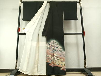 平和屋着物■豪華黒留袖　花鳥文　暈し染め　金彩　正絹　逸品　AABG1639fy