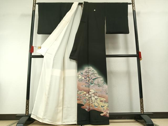 平和屋着物■豪華黒留袖　花鳥文　暈し染め　金彩　正絹　逸品　AABG1639fy