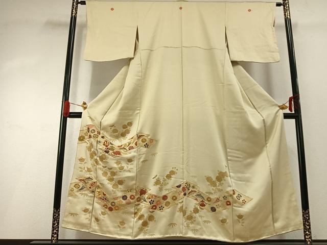 平和屋着物■豪華色留袖　駒刺繍　草花文　宝尽くし　金彩　正絹　逸品　AABG1669fy