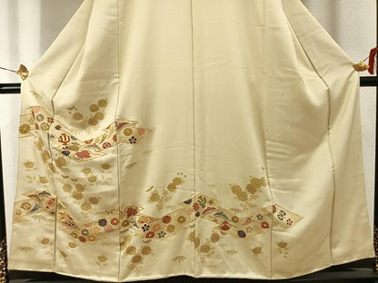 平和屋着物■豪華色留袖　駒刺繍　草花文　宝尽くし　金彩　正絹　逸品　AABG1669fy