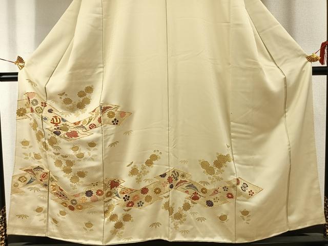 平和屋着物■豪華色留袖　駒刺繍　草花文　宝尽くし　金彩　正絹　逸品　AABG1669fy