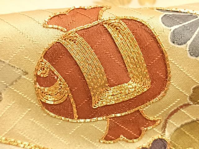 平和屋着物■豪華色留袖　駒刺繍　草花文　宝尽くし　金彩　正絹　逸品　AABG1669fy