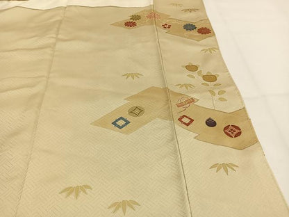 平和屋着物■豪華色留袖　駒刺繍　草花文　宝尽くし　金彩　正絹　逸品　AABG1669fy