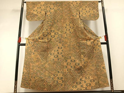 平和屋着物■上質な小紋　紬地　切嵌花文　正絹　逸品　AABG1672fy