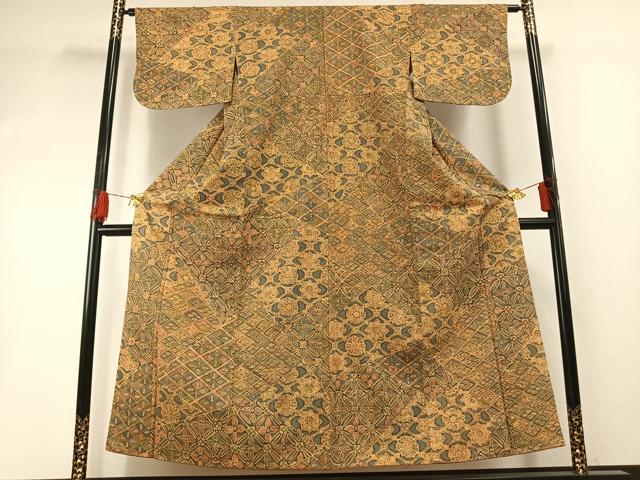 平和屋着物■上質な小紋　紬地　切嵌花文　正絹　逸品　AABG1672fy