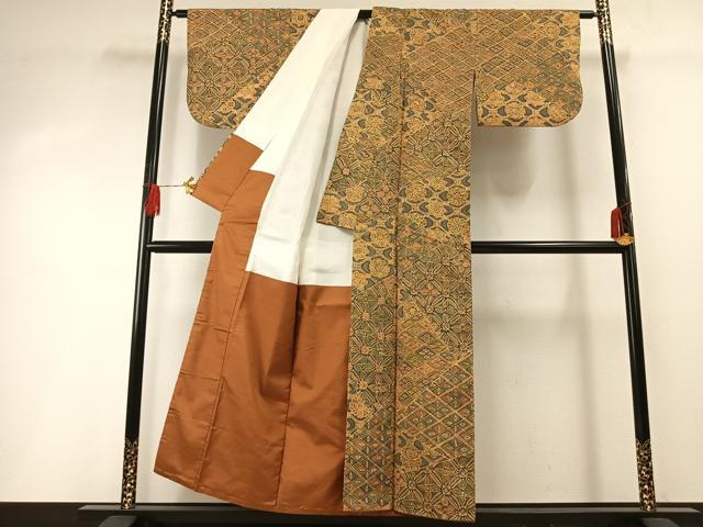 平和屋着物■上質な小紋　紬地　切嵌花文　正絹　逸品　AABG1672fy