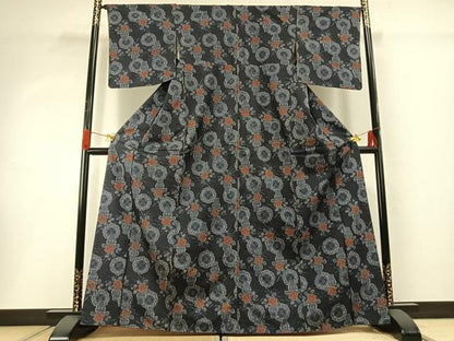 平和屋着物■上質な紬　陶器花文　正絹　逸品　AABG1692fy