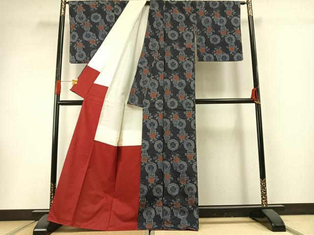 平和屋着物■上質な紬　陶器花文　正絹　逸品　AABG1692fy