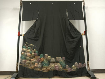 平和屋着物■豪華黒留袖　作家物　手描き　風景文　金彩　やまと誂製　正絹　逸品　AABG1698fy