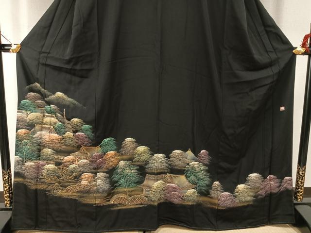 平和屋着物■豪華黒留袖　作家物　手描き　風景文　金彩　やまと誂製　正絹　逸品　AABG1698fy