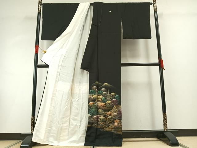 平和屋着物■豪華黒留袖　作家物　手描き　風景文　金彩　やまと誂製　正絹　逸品　AABG1698fy