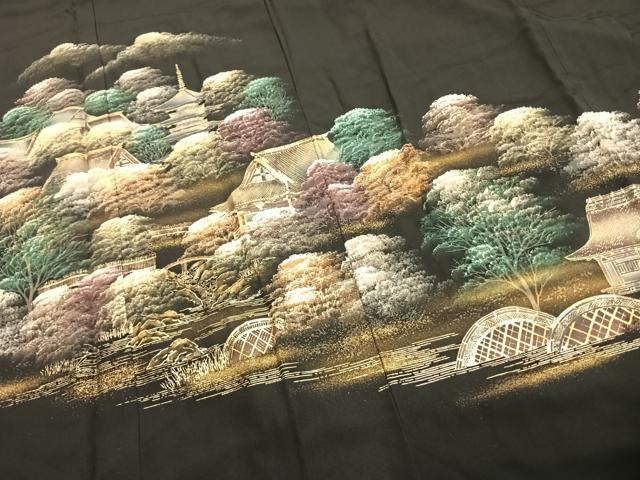 平和屋着物■豪華黒留袖　作家物　手描き　風景文　金彩　やまと誂製　正絹　逸品　AABG1698fy
