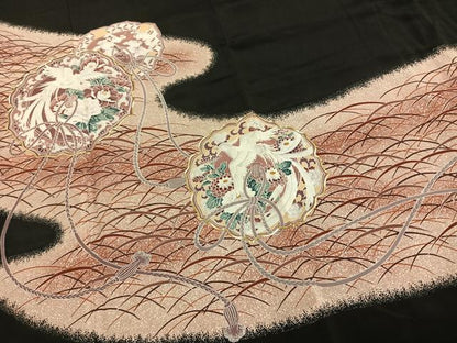 平和屋着物■豪華黒留袖　駒刺繍　雪輪花鳥文　正絹　逸品　AABG1700fy