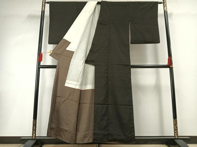 平和屋着物■上質な紬　井桁文様　黒地　正絹　逸品　AABG1704fy