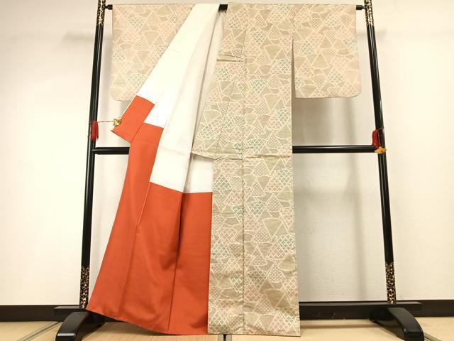 平和屋着物■上質な紬　幾何学文様　正絹　逸品　AABG1716fy