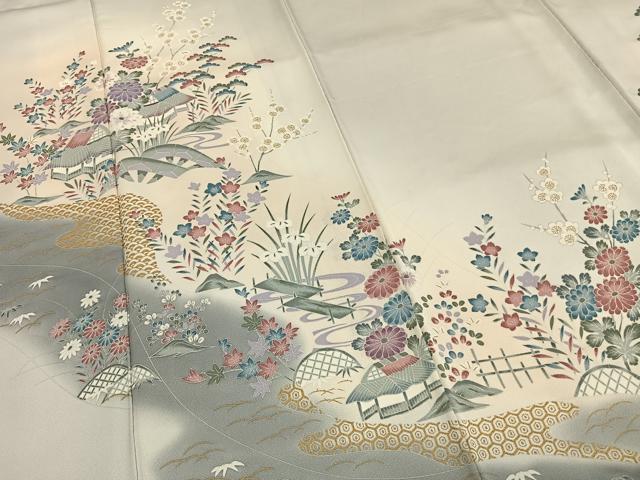 平和屋着物■訪問着 風景花文 暈し染め 金彩 正絹 逸品 AABG1721fy