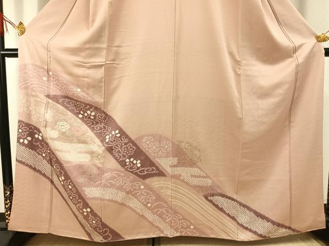 平和屋着物■訪問着 中国三大刺繍 相良刺繍 絞り 草花文 正絹 逸品 AABG1747fy