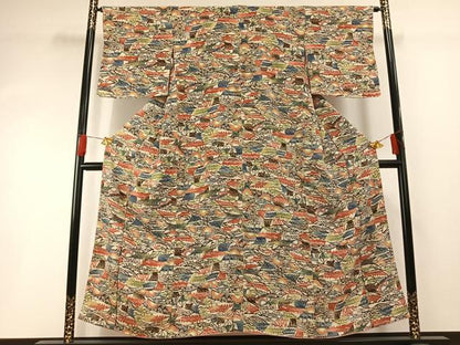 平和屋着物■上質な小紋 型染め 風景文 正絹 逸品 AABG1752fy
