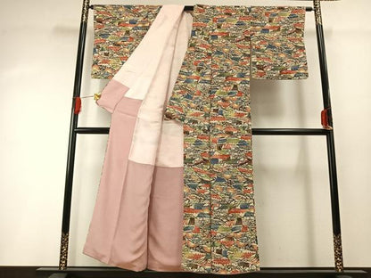 平和屋着物■上質な小紋 型染め 風景文 正絹 逸品 AABG1752fy