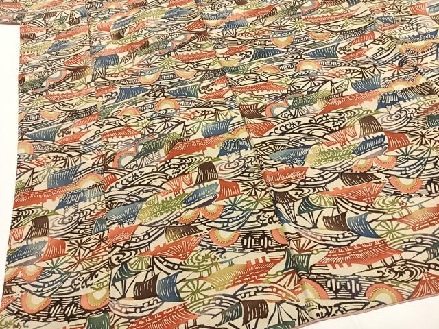 平和屋着物■上質な小紋 型染め 風景文 正絹 逸品 AABG1752fy
