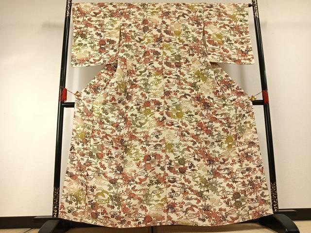平和屋着物■上質な小紋 型染め 草花文 暈し染め 正絹 逸品 AABG1762fy