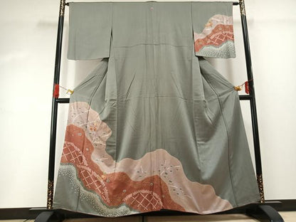 平和屋着物■訪問着 駒刺繍 絞り 雪輪花文 金彩 正絹 逸品 AABG1765fy