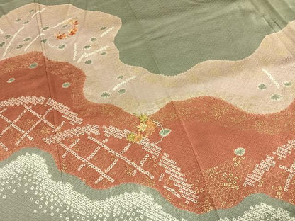 平和屋着物■訪問着 駒刺繍 絞り 雪輪花文 金彩 正絹 逸品 AABG1765fy