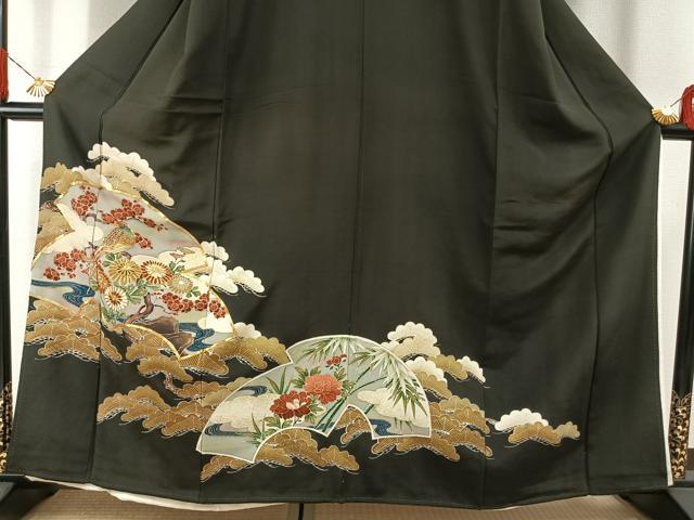 平和屋着物■豪華黒留袖　駒刺繍　花鳥文　暈し染め　金彩　正絹　逸品　AABG1766fy