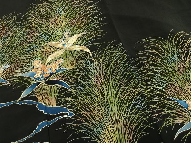 平和屋着物■豪華黒留袖 駒刺繍 草花文 正絹 逸品 AABG1768fy