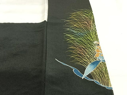 平和屋着物■豪華黒留袖 駒刺繍 草花文 正絹 逸品 AABG1768fy