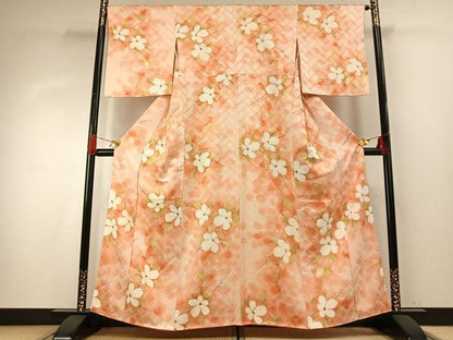 平和屋着物■上質な小紋 手描き 草花文 暈し染め 正絹 逸品 AABG1785fy