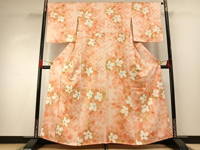 平和屋着物■上質な小紋 手描き 草花文 暈し染め 正絹 逸品 AABG1785fy
