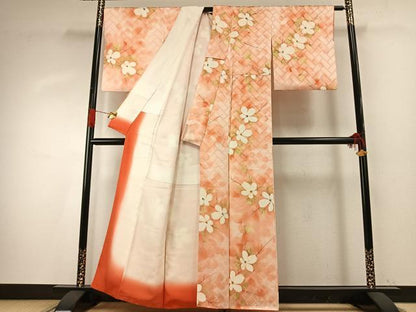 平和屋着物■上質な小紋 手描き 草花文 暈し染め 正絹 逸品 AABG1785fy