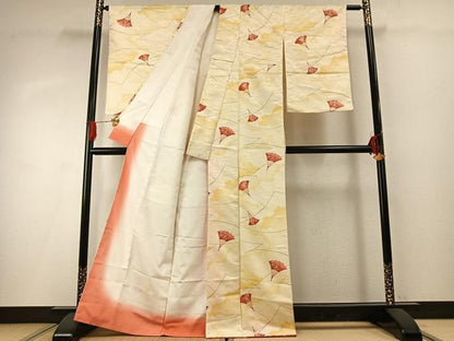 平和屋着物■小紋　扇面花文　暈し染め　洗える着物　AABG1802fy