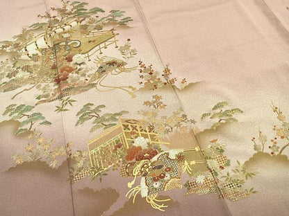 平和屋着物■訪問着 風景扇面花文 暈し染め 金銀彩 正絹 逸品 AABG1833fy