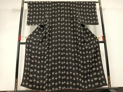 平和屋着物■上質な小紋　草葉文　黒地　正絹　逸品　AABG1855fy