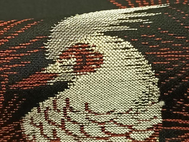 平和屋着物■上質なお召 花鳥文 黒地 正絹 逸品 AABG1860fy