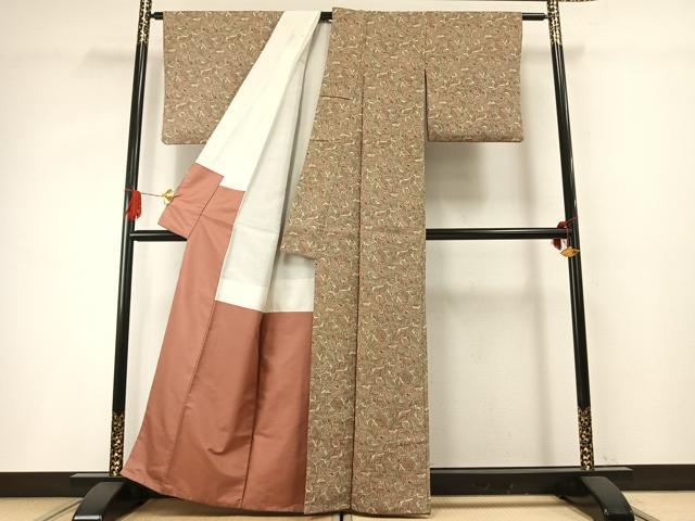 平和屋着物■上質な紬 葉尽くし 正絹 逸品 AABG1871fy