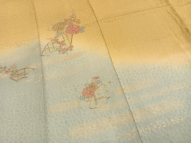 平和屋着物■訪問着　中国三大刺繍　汕頭刺繍　スワトウ刺繍　駒刺繍　地紙花文　暈し染め　金彩　正絹　逸品　AABG1877fy