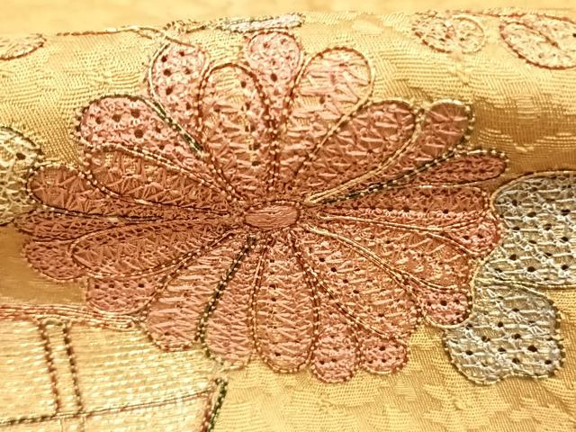 平和屋着物■訪問着　中国三大刺繍　汕頭刺繍　スワトウ刺繍　駒刺繍　地紙花文　暈し染め　金彩　正絹　逸品　AABG1877fy