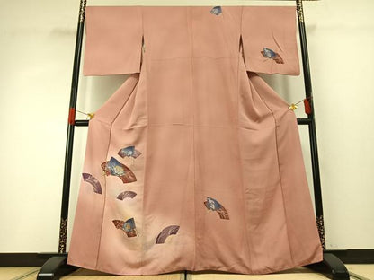 平和屋着物■訪問着　刺繍　扇面花文　暈し染め　金銀彩　金糸　正絹　逸品　AABG1889fy