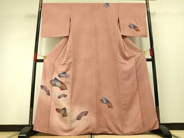 平和屋着物■訪問着　刺繍　扇面花文　暈し染め　金銀彩　金糸　正絹　逸品　AABG1889fy