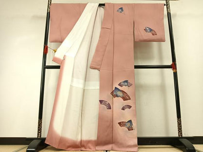 平和屋着物■訪問着　刺繍　扇面花文　暈し染め　金銀彩　金糸　正絹　逸品　AABG1889fy