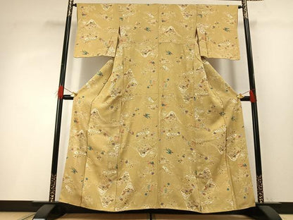 平和屋着物■上質な小紋　型染め　花鳥文　金彩　正絹　逸品　AABG1891fy
