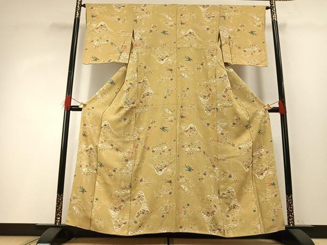 平和屋着物■上質な小紋　型染め　花鳥文　金彩　正絹　逸品　AABG1891fy