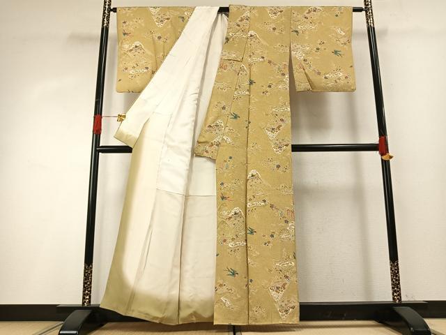 平和屋着物■上質な小紋　型染め　花鳥文　金彩　正絹　逸品　AABG1891fy
