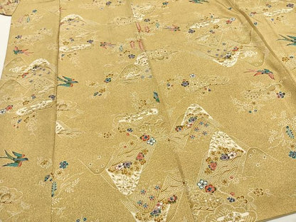 平和屋着物■上質な小紋　型染め　花鳥文　金彩　正絹　逸品　AABG1891fy